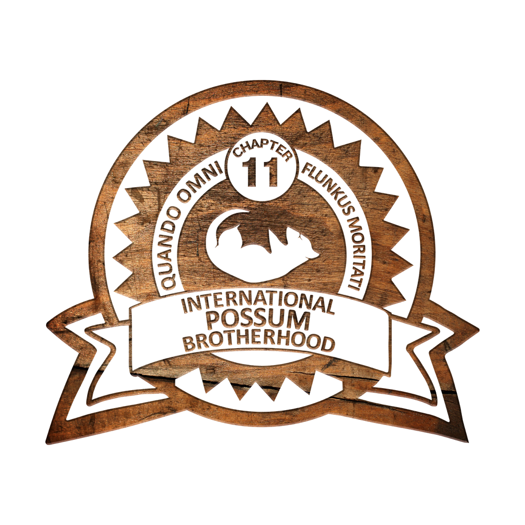  International Possum Brotherhood Possum Lodge Crest Wood Grain Large Wall Decal Sticker