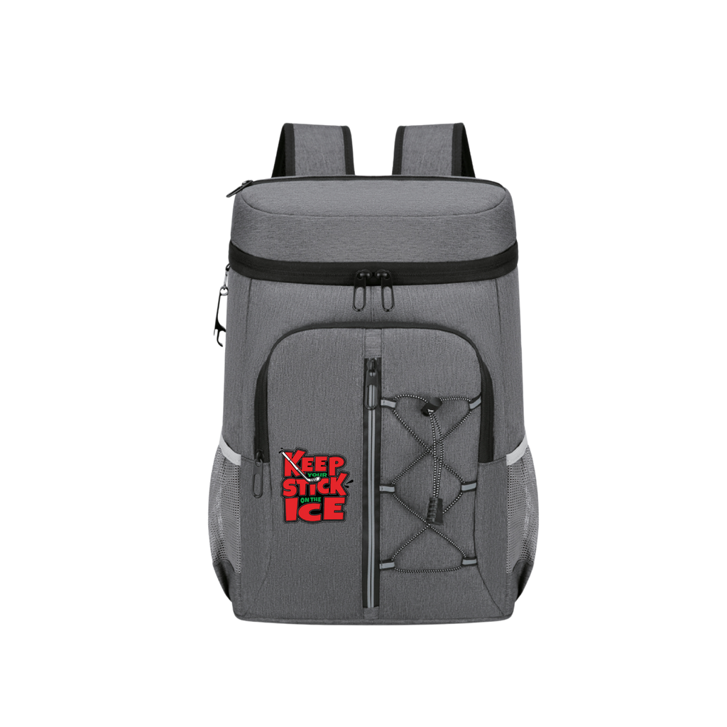 Keep Your Stick on the Ice Grey Insulated Cooler Backpack Front 