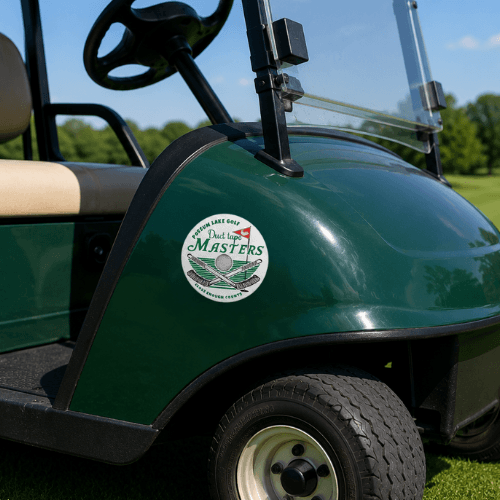 Possum Lake Golf Duct Tape Round Sticker on Golf Cart