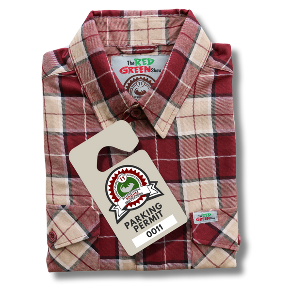 The Possum Lodge Flannel Classic Edition with the Chapter 11 Parking Permit tag