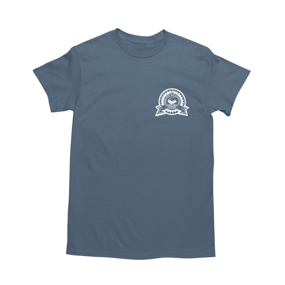 Blue Slate Women's Prayer Shirt Possum Lodge Sisterhood Crest on the front Left Chest